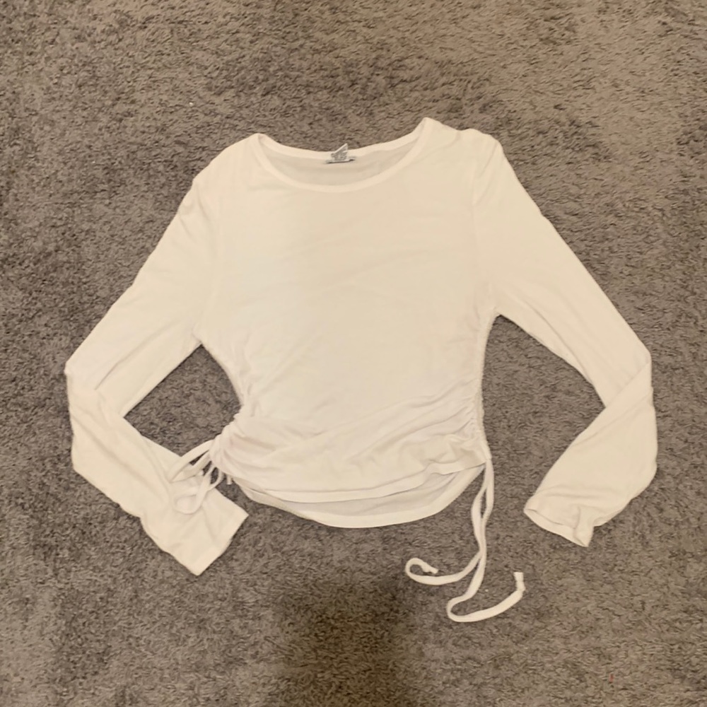 White Scoop Neck Long-Sleeve Shirt